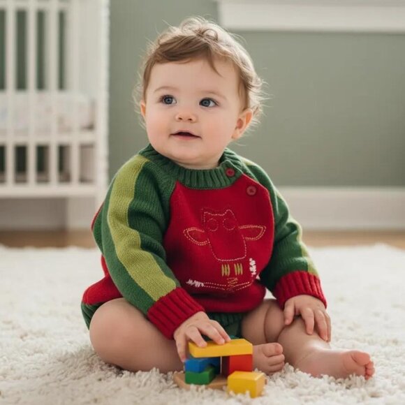 Rodin Colourblock Owl Raglan Sleeve Sweater Size 12 Months - Picture 1 of 10